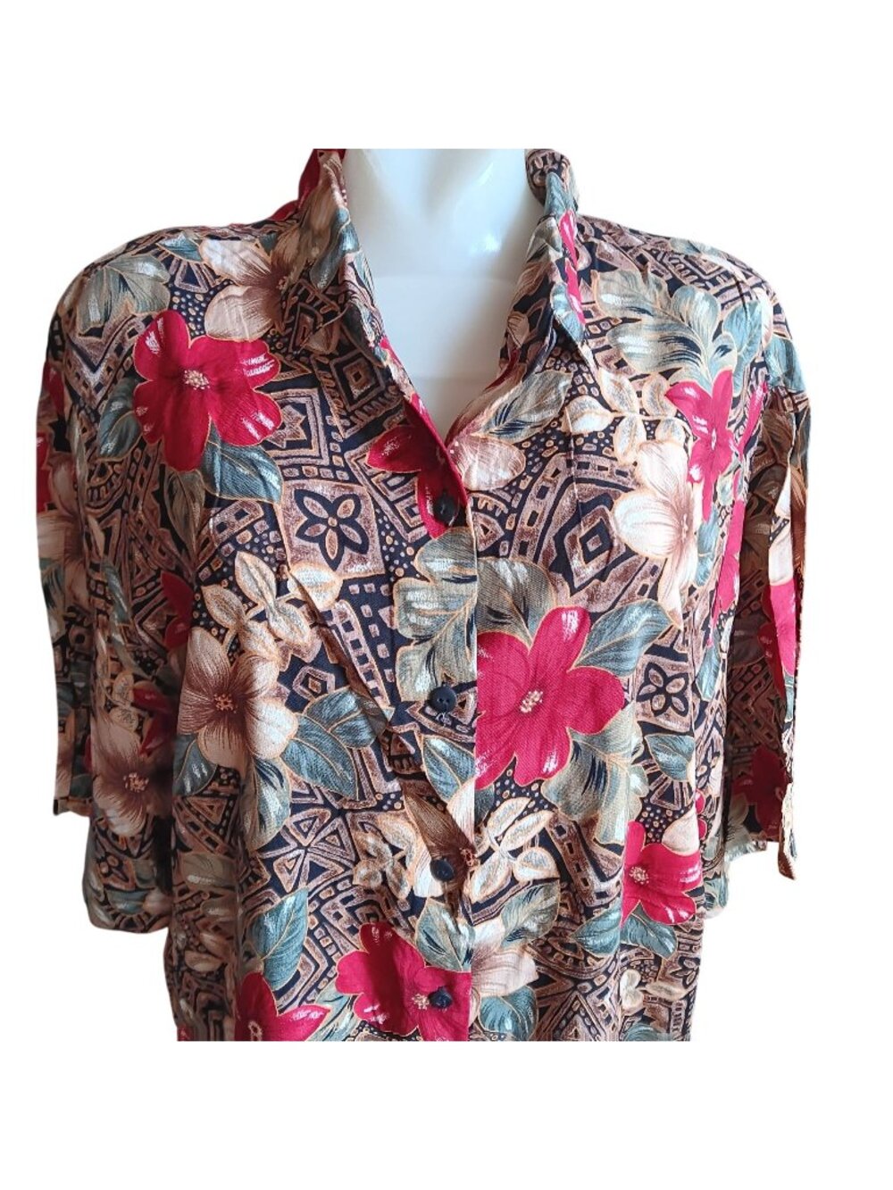 True Vintage 90's Top NEW DS 20W XL Floral Print Padded Shoulder Granny Shirt
